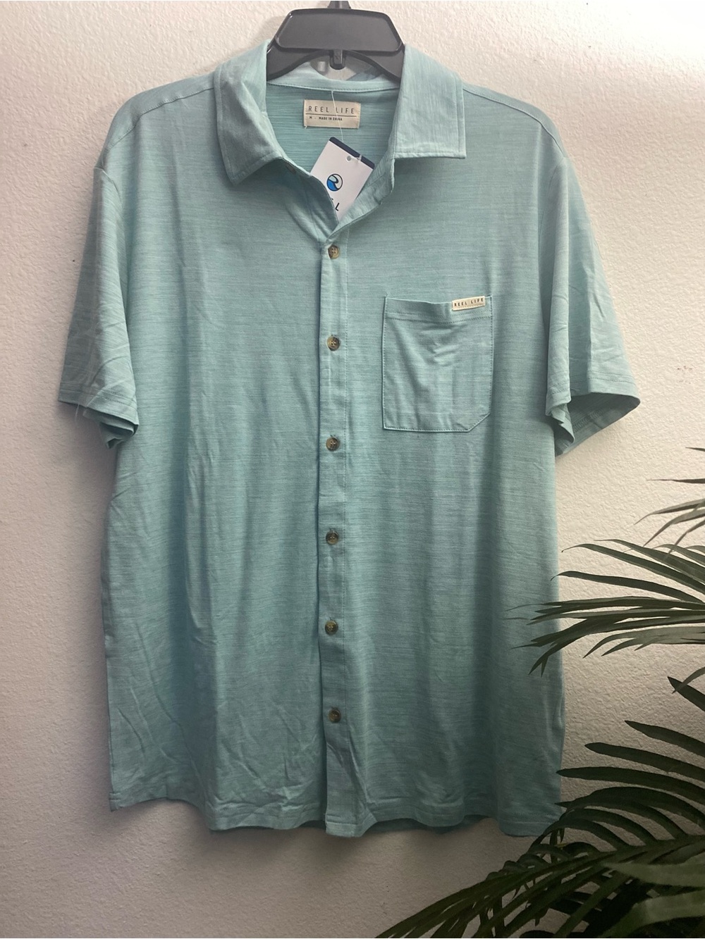 Men’s Aqua blue Short Sleeve Button-Up Shirt - Reel Life